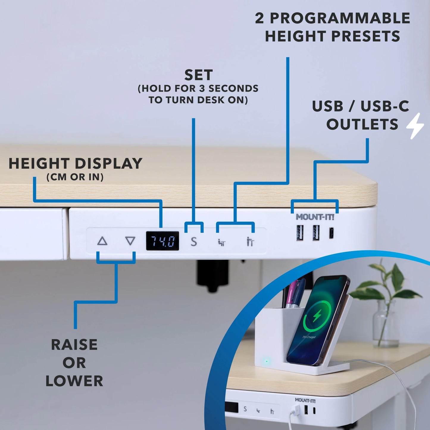 Compact Height Adjustable Sit-Stand Desk with Drawer