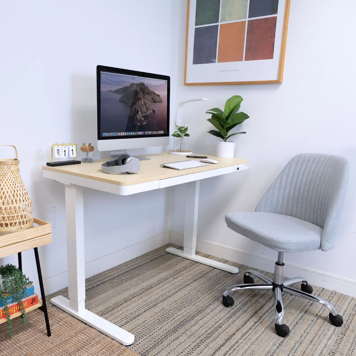 Compact Height Adjustable Sit-Stand Desk with Drawer