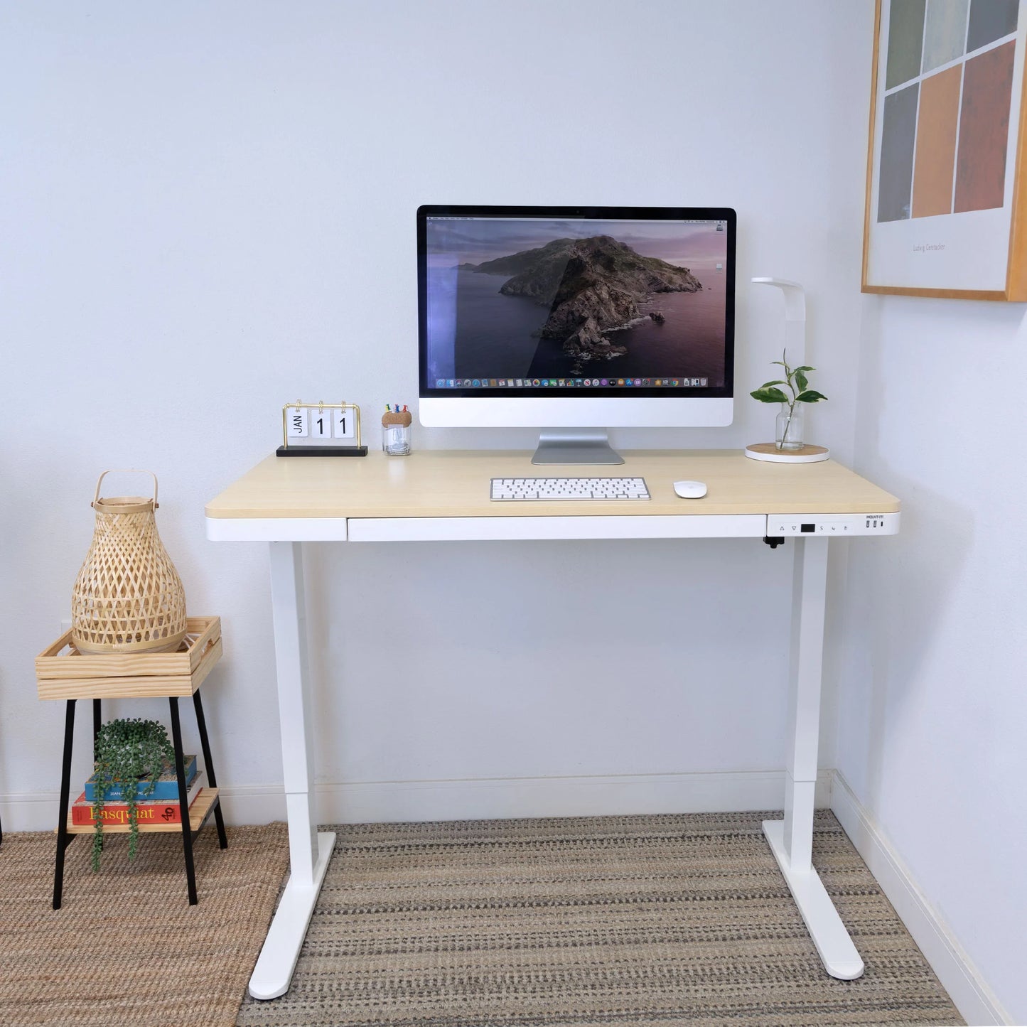 Compact Height Adjustable Sit-Stand Desk with Drawer