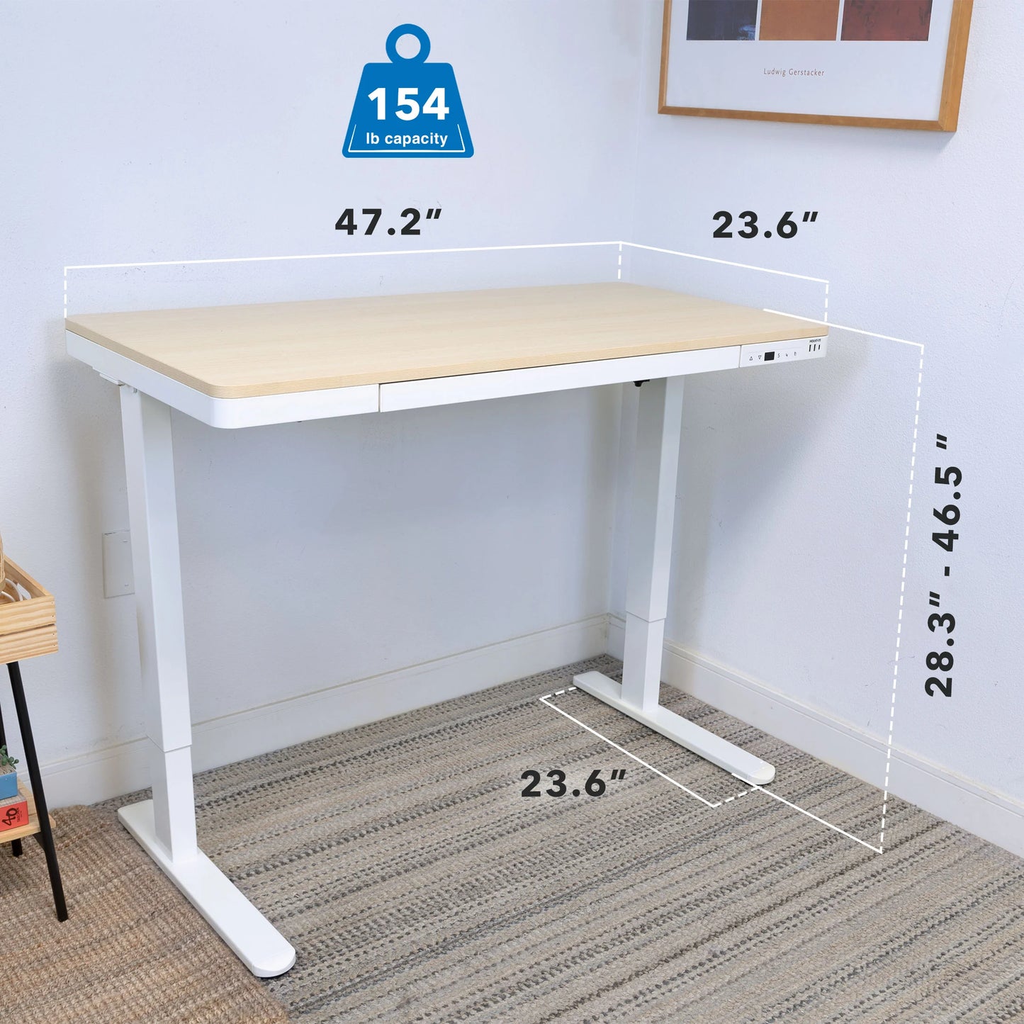 Compact Height Adjustable Sit-Stand Desk with Drawer