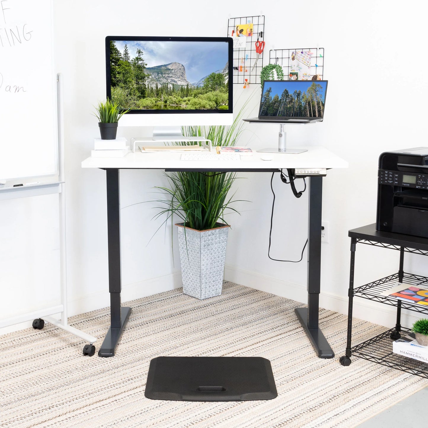 Electric Sit-Stand Black Desk Frame with White Tabletop