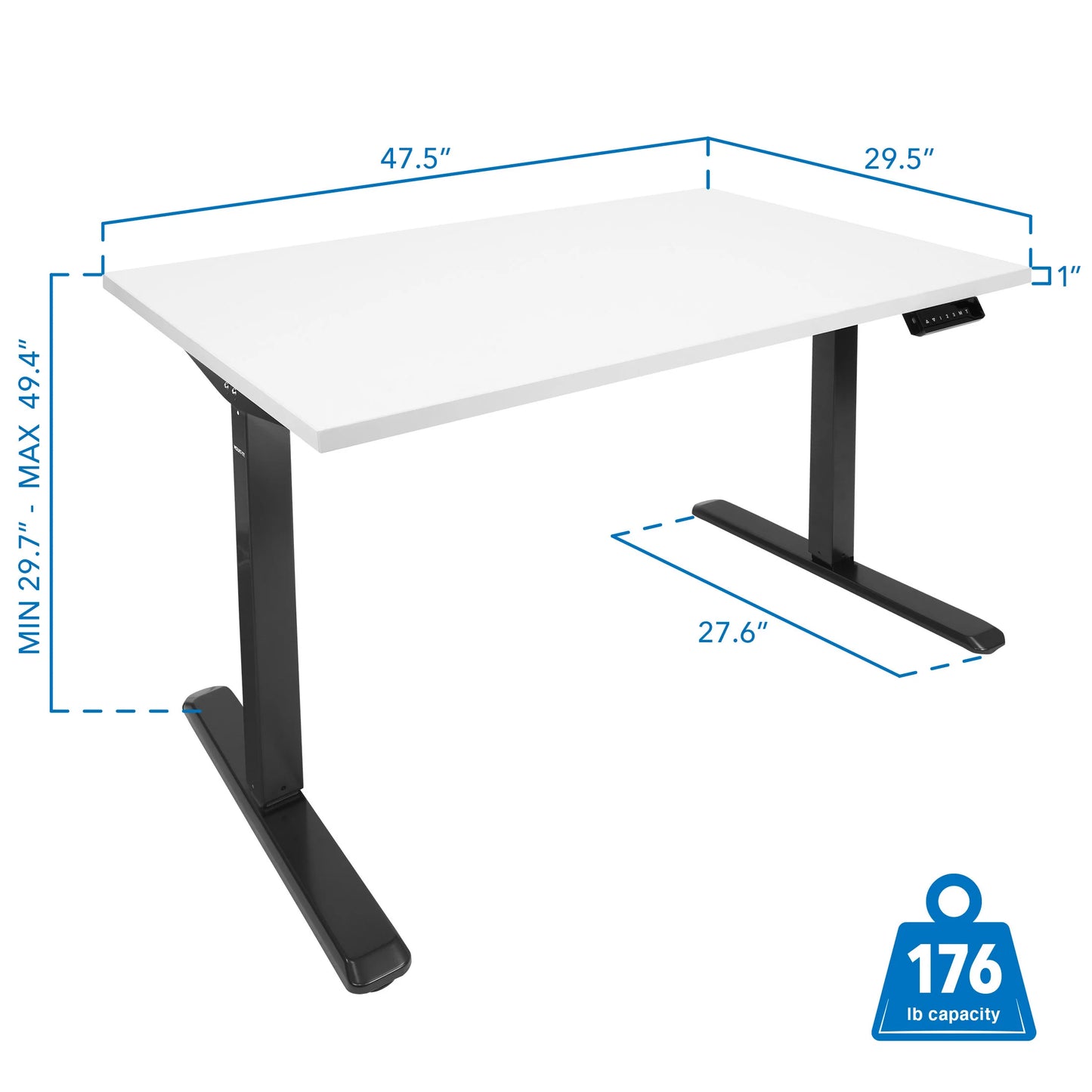 Electric Sit-Stand Black Desk Frame with White Tabletop