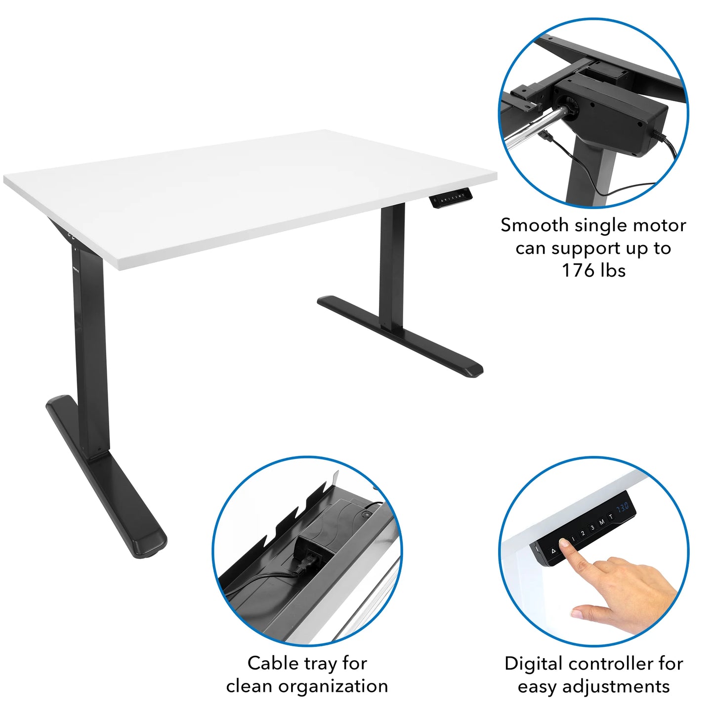 Electric Sit-Stand Black Desk Frame with White Tabletop