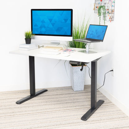 Electric Sit-Stand Black Desk Frame with White Tabletop