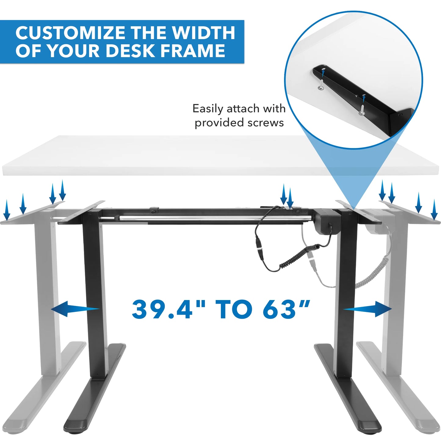 Electric Sit-Stand Black Desk Frame with White Tabletop