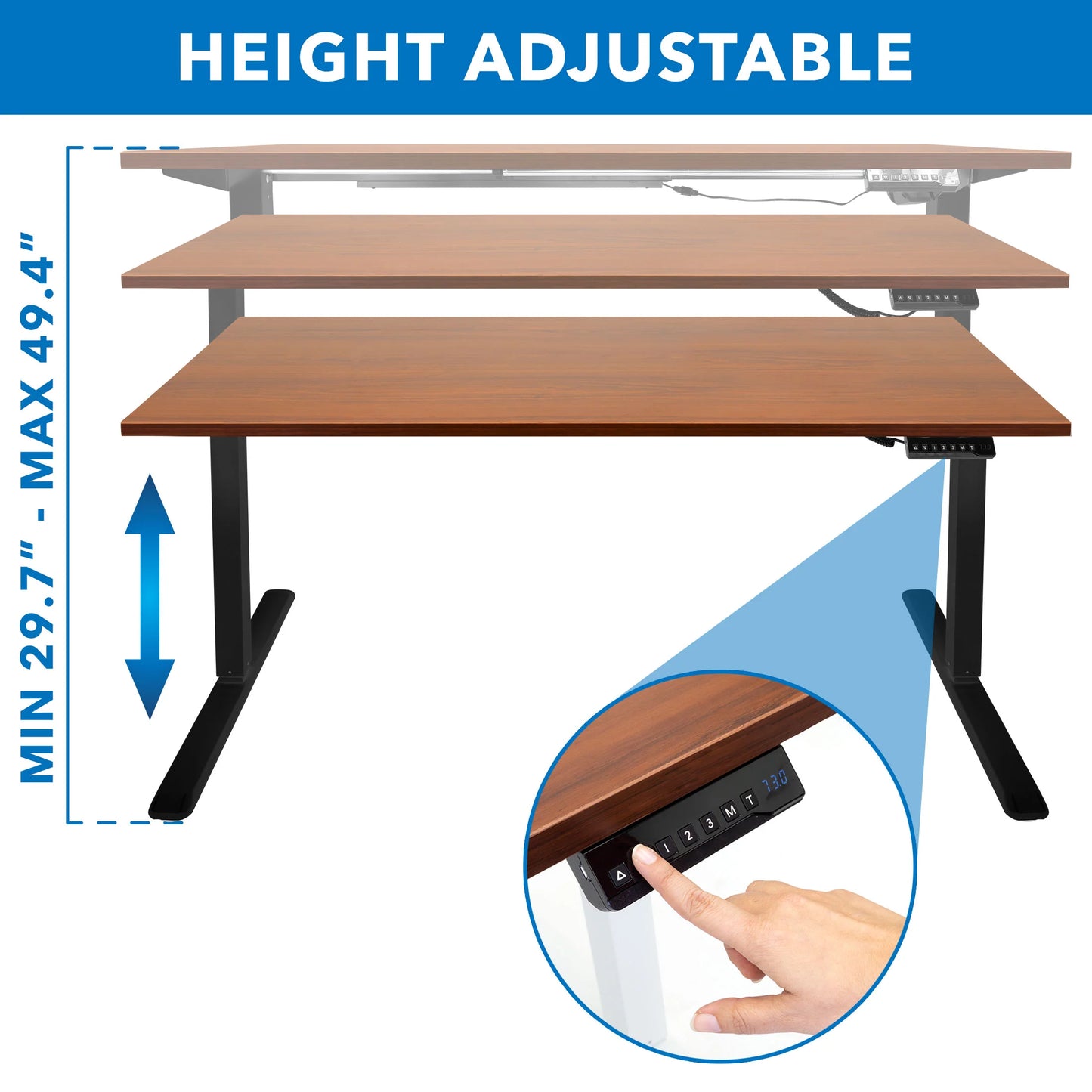 Electric Sit-Stand Black Desk Frame with Extra-Wide Brown Tabletop