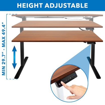 Electric Sit-Stand Black Desk Frame with Extra-Wide Brown Tabletop