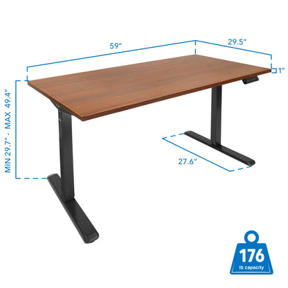 Electric Sit-Stand Black Desk Frame with Extra-Wide Brown Tabletop