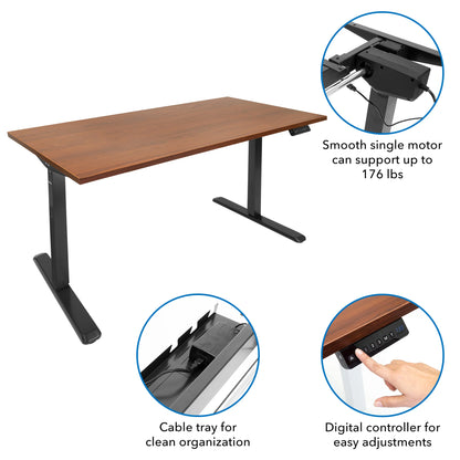 Electric Sit-Stand Black Desk Frame with Extra-Wide Brown Tabletop