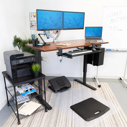 Electric Sit-Stand Black Desk Frame with Extra-Wide Brown Tabletop