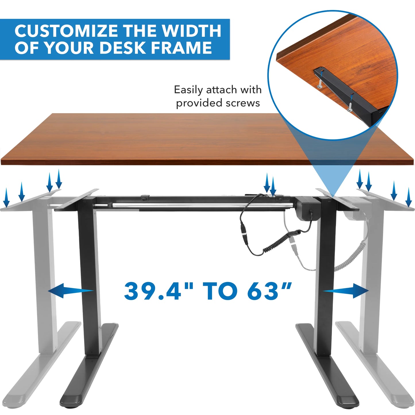 Electric Sit-Stand Black Desk Frame with Extra-Wide Brown Tabletop