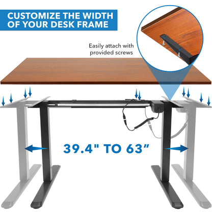 Electric Sit-Stand Black Desk Frame with Extra-Wide Brown Tabletop