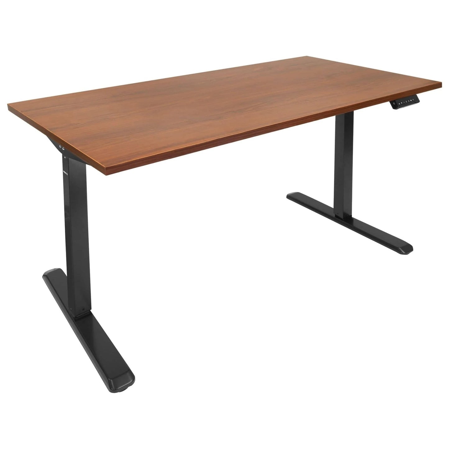 Electric Sit-Stand Black Desk Frame with Extra-Wide Brown Tabletop